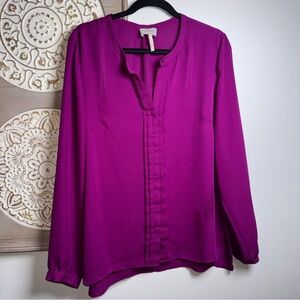 Laundry by Shelli Segal Sheer Plum Silk Blouse Button Front Size 16